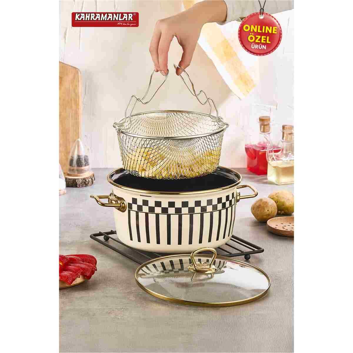 Kahramanlar Cips Chef 22 Cm Emaye Kızartma Tenceresi - Görsel 7