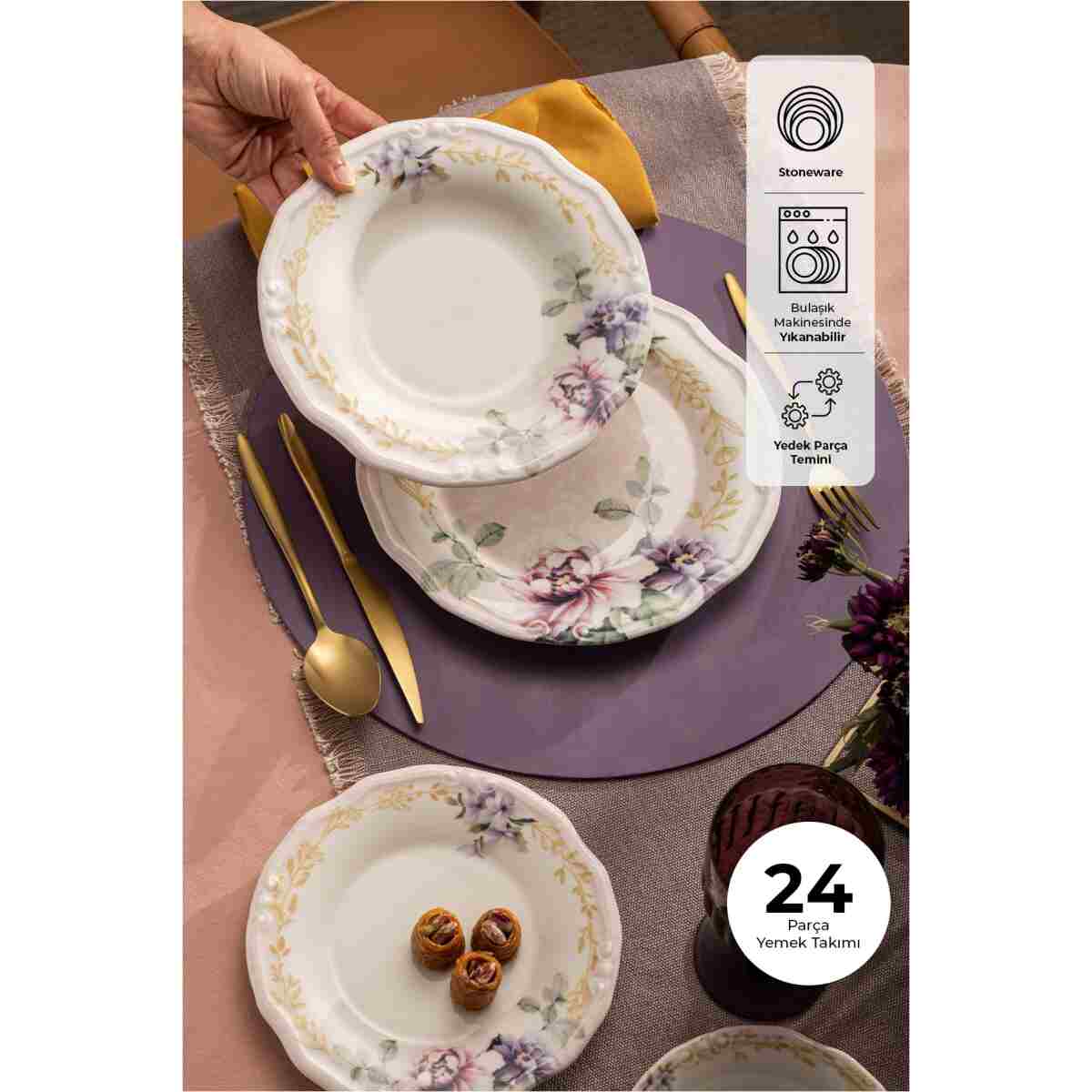 Emsan Flory Stoneware 24 Parça 6 Kişilik Yemek Takımı - Görsel 2