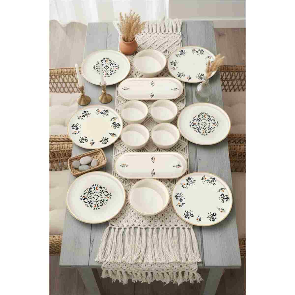Kitchen Life 14 Parça 6 Kişilik D-Harma Stackable Kahvaltı Takımı Lüx Kahvaltılık Sunum Seti Tabağı - Görsel 5