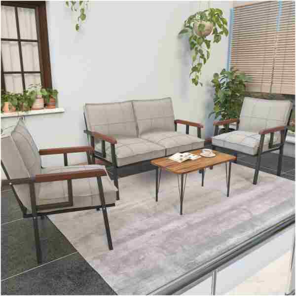 Mygusi " Modern'' Serisi Balkon, Bahçe, Cafe - Metal Kanepe Koltuk Takımı - 2 1 1 Sehpa Hediyeli - Krem
