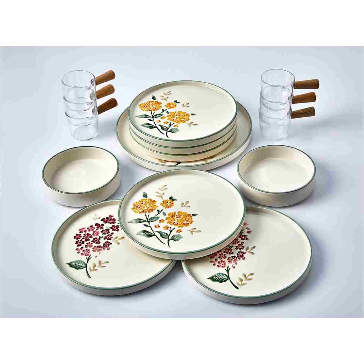 Kitchen Life 15 Parça 6 Kişilik Flowers Stackable Kahvaltı Takımı Sosluklu Çiçekli Kahvaltılık Sunum Seti Tabağı - Görsel 5
