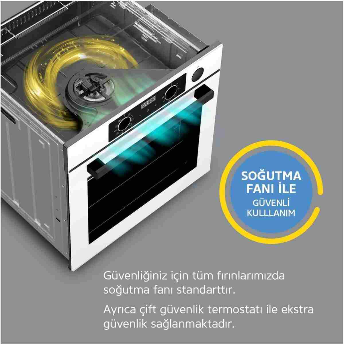 Simfer Ankastre Set Beyaz Cam Ocaklı Mekanik Power Turbo Fanlı 2'li Set (Fırın + Ocak) - Görsel 7
