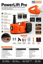 EZERE Areks Car Pro 180W 5 Ton Çok Fonksiyonlu Elektrikli Hidrolik Kriko Lift Kaldırma / Kompresör / Bijon Sökme / LED Işık