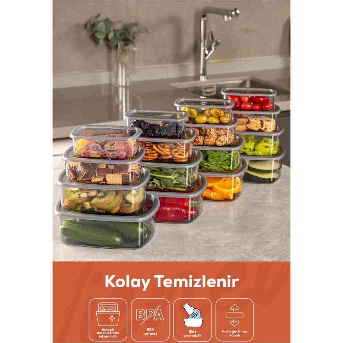 Vienev 24'lü Hava Geçirmez Saklama Kabı Seti Antrasit 6x(250-500-750-1200 ML) - Görsel 7