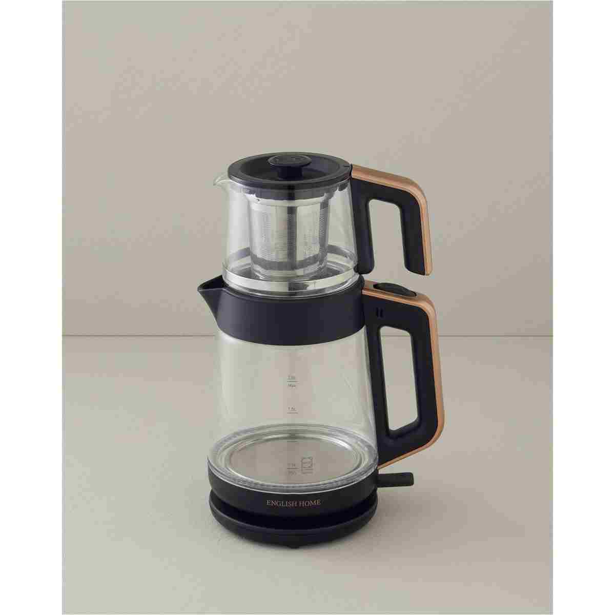 English Home CMK 6001 Cam Çay Makinesi ve Kettle Siyah-Bakır - Görsel 3