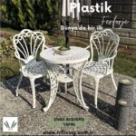 IVF Istanbul Model Ferforje Görünümlü 60 Cm Çap Plastik Masa Ve Sandalye Balkon Takım 2 Sandalye 1 Masa