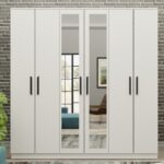Metalia Gm 081 Favorite 6 Kapılı Aynalı Beyaz Siyah Kulplu Gardırop