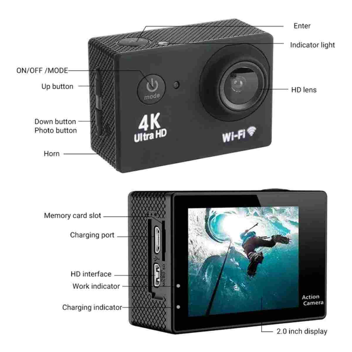 ErginGroup 4K Ultra HD Kumandalı Sports Kamera Suya Dayanıklı Aksiyon Kask Motosiklet İzciTakip Video Kamerası - Görsel 3