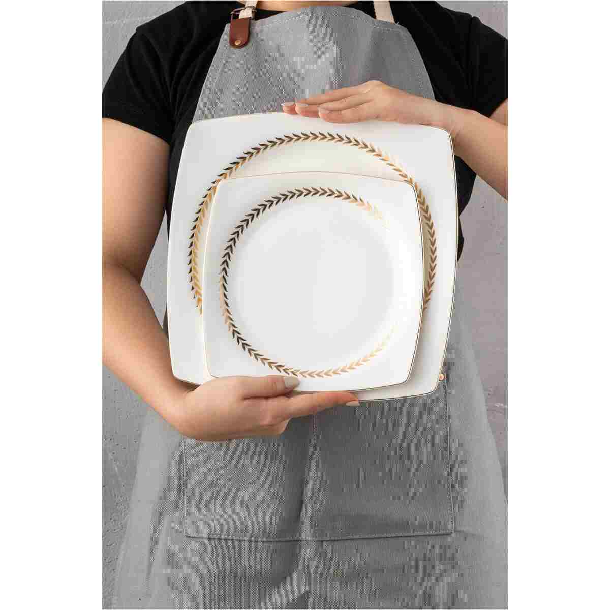 Emsan Fine Bone Başak 60 Parça 12 Kişilik Kare Yemek Takımı Gold - Görsel 10