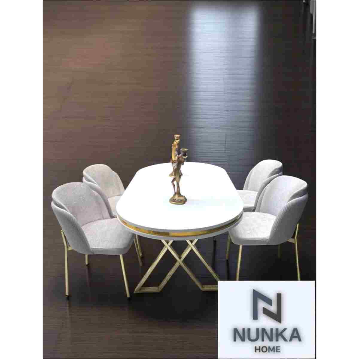 NUNKA HOME Arya Gold Line Serisi Krem +4 Sandalyeli Mdf Lak Panel Beyaz Masa Takımı - Görsel 2