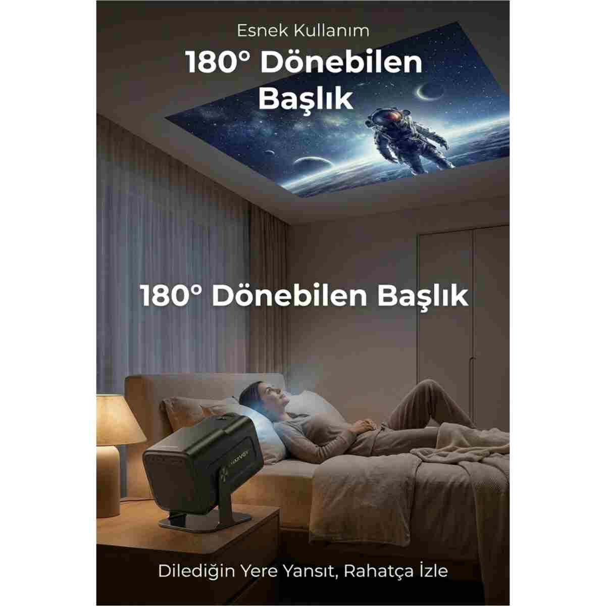 SEYUWATCH Taşınabilir Sinema Dizi Film Projeksiyon 1080P/2K/4K Ev Sineması Dahili Android 11 Perde Hediyeli - Görsel 6