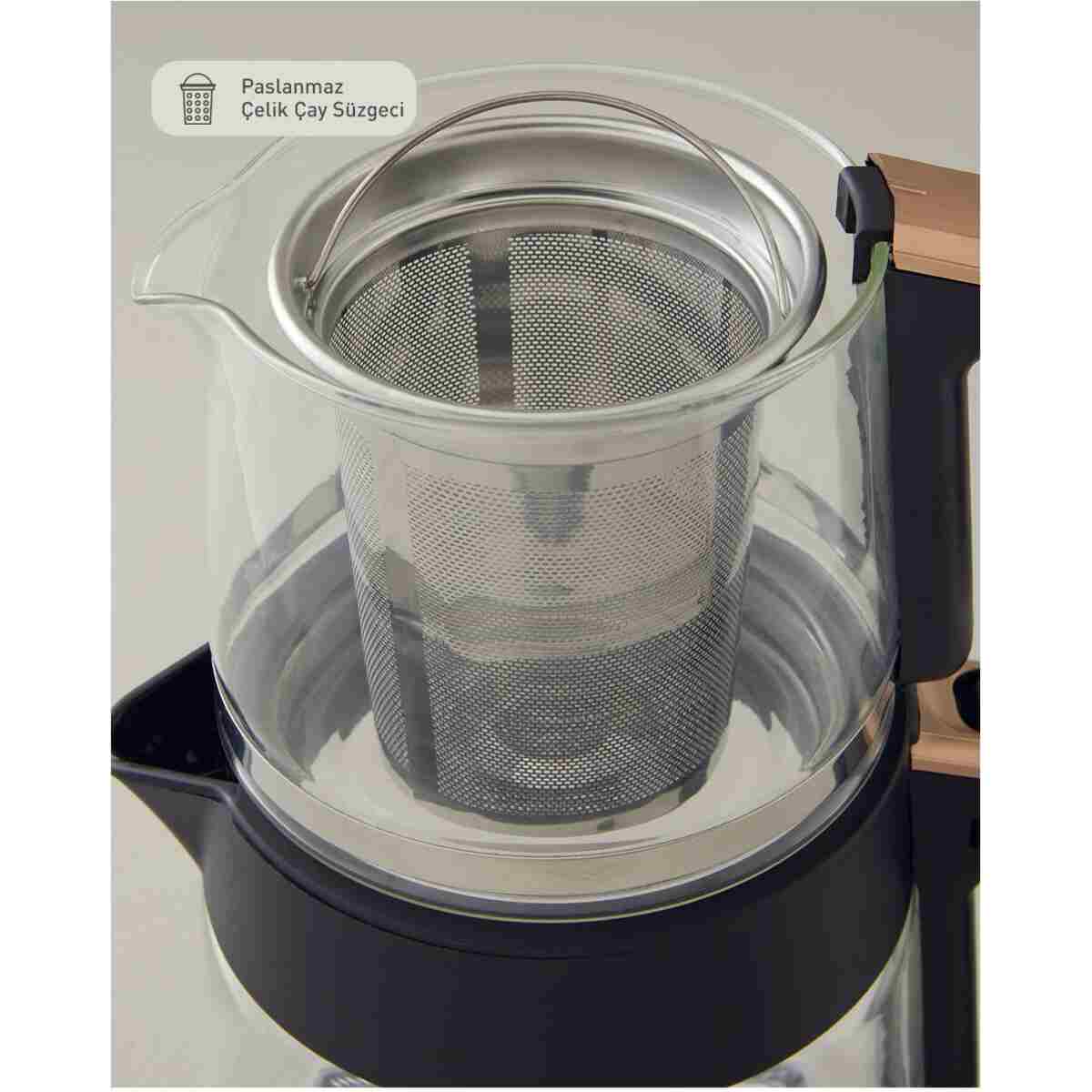 English Home CMK 6001 Cam Çay Makinesi ve Kettle Siyah-Bakır - Görsel 7