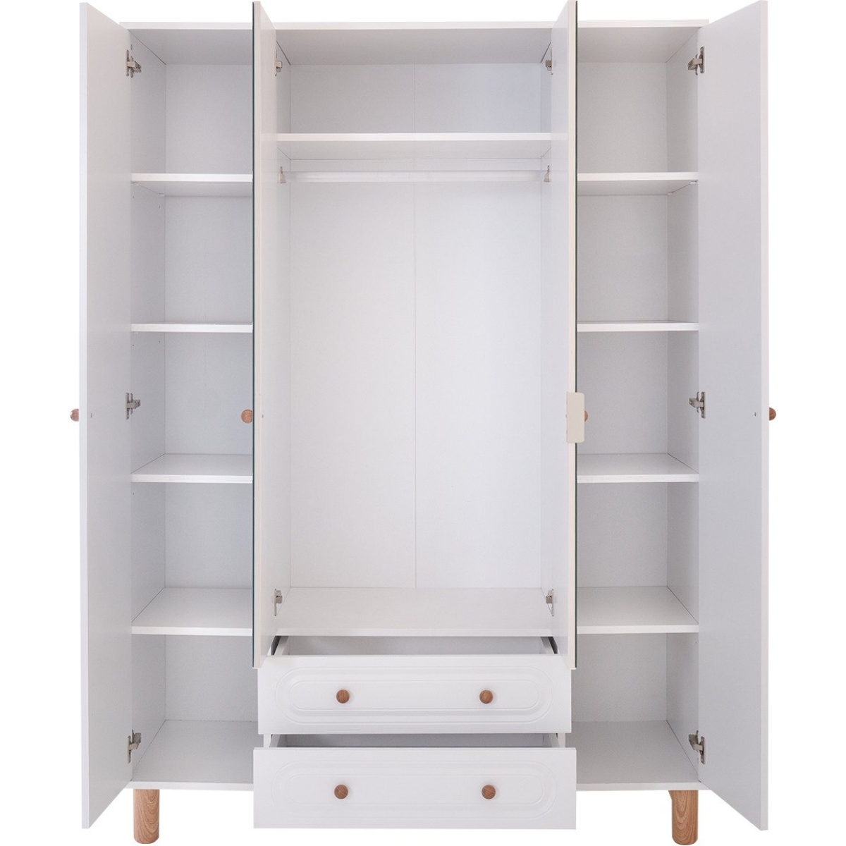 Kilim Mobilya Bohera Plus Aynalı Dört Kapaklı Dolap (MDF kapaklı, yüksek ayaklı, iki çekmeceli, 200cm yükseklikte) - Görsel 15