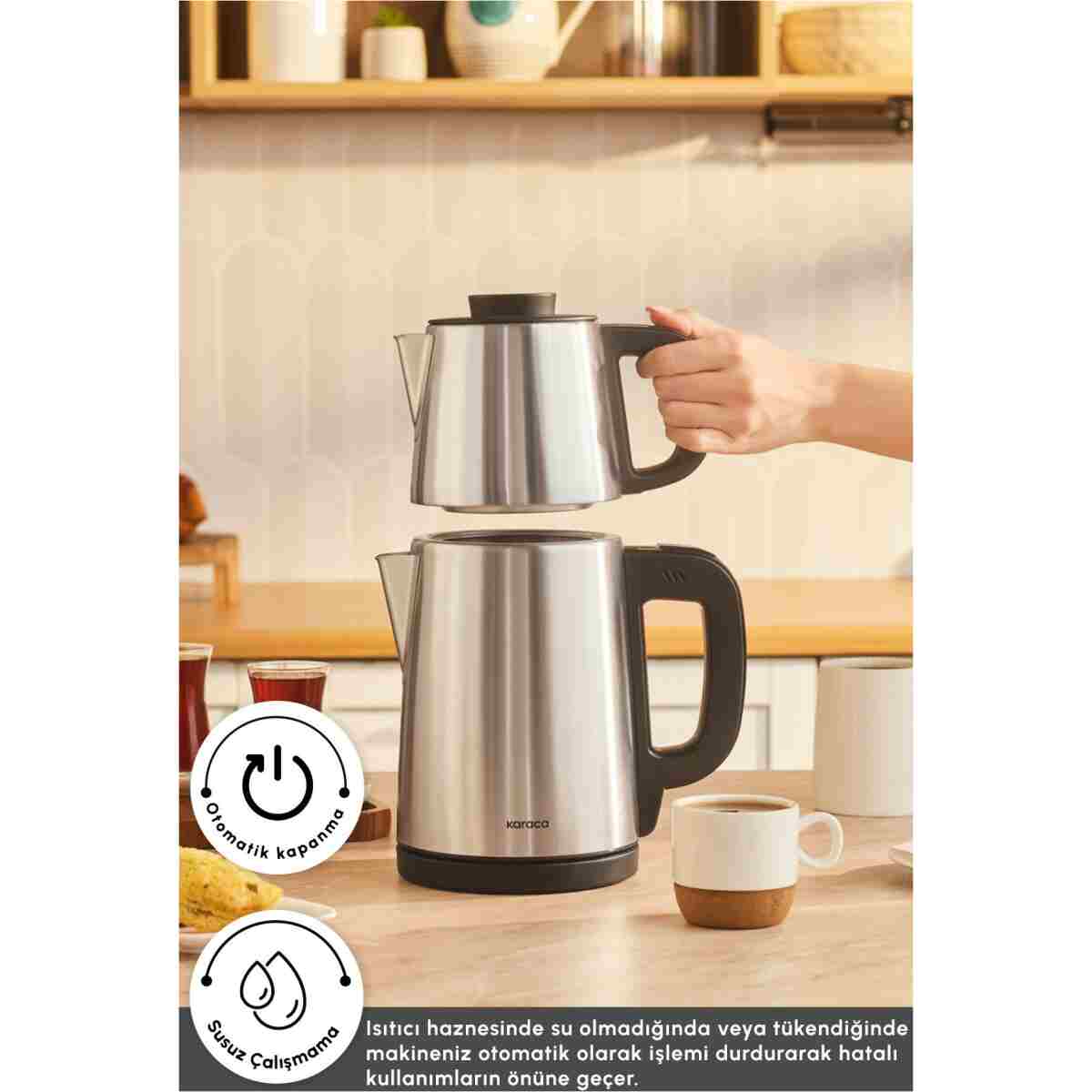 Karaca Tea Break 2 In 1 Çelik Su Isıtıcı Çay Makinesi Inox Siyah - Görsel 5