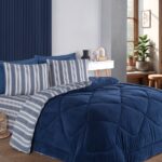 Eponj Home Çift Kişilik Uyku Seti Wellsoft Yorganlı Pofuduk 4 Parça Soft Line Lacivert