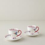 English Home Carnival Sparrow New Bone China Kahve Fincan Takımı 4 Parça 2 Kişilik Fuşya