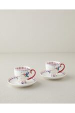 English Home Carnival Sparrow New Bone China Kahve Fincan Takımı 4 Parça 2 Kişilik Fuşya