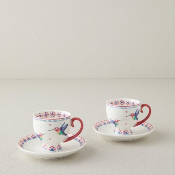 English Home Carnival Sparrow New Bone China Kahve Fincan Takımı 4 Parça 2 Kişilik Fuşya