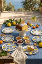 Papart Limon 11 Parça 6 Kişilik Stackable Ayaklı Sunum Standlı Limon Seramik Tabak Seti & Kahvaltı Takımı