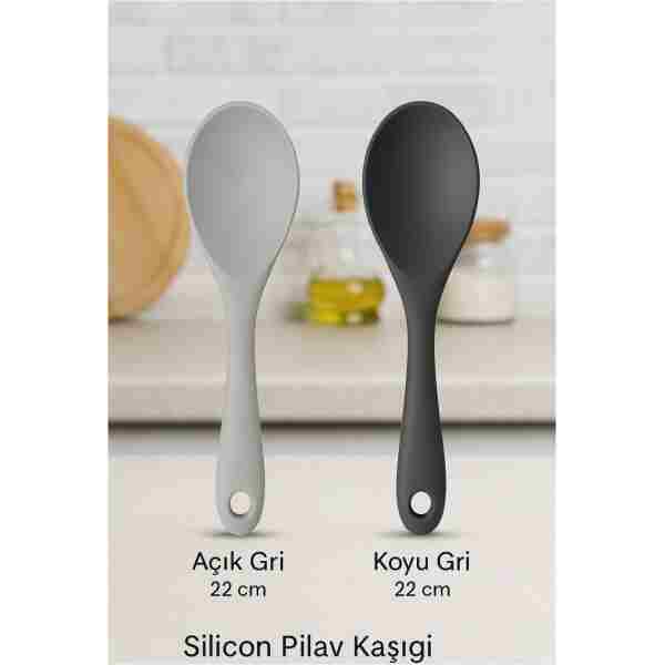 BRE HOME 2'li Silikon Pilav Servis Kaşığı Seti - 22 cm Isıya Dayanıklı, Ergonomik Saplı