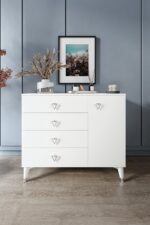 mapahomeliving Simple 4 Çekmeceli 1 Kapaklı Modern Şifonyer Beyaz Gümüş - Görsel 2