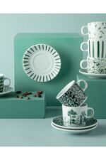 English Home Dear Porselen 4 Parça 2 Kişilik Kahve Fincan Takımı Koyu Yeşil - Görsel 3