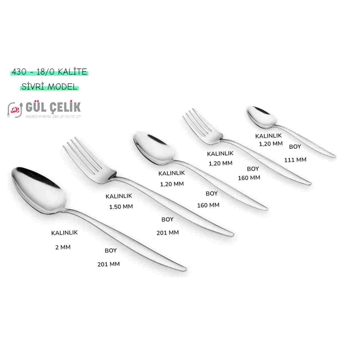 KAVEH 30 Parça 6 Kişilik Çatal Kaşık Takımı Sivri Model (KUTULU) - Görsel 3