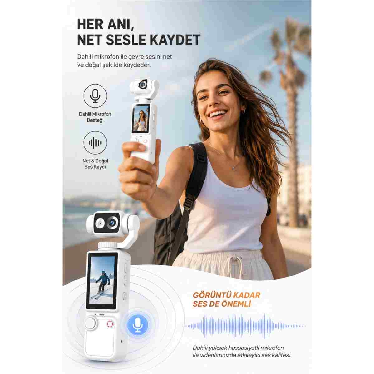 SEYUTECH 4K Ultra HD Mini Aksiyon Kamerası 2.0 inç Ekranlı Mikrofon Destekli Oto Fokus Özellikli 180° Döner Başlıklı Vlog Kamera - Görsel 6