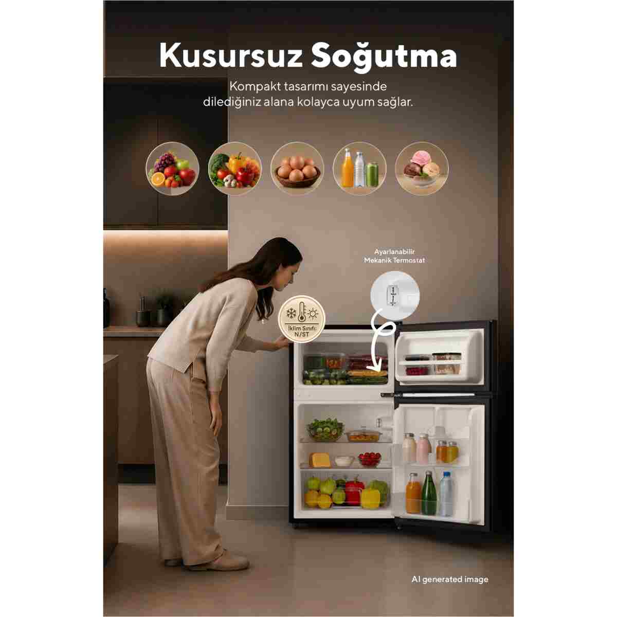 KUMTEL HTMF-90EB 87 L Çift Kapılı Mini Buzdolabı - Siyah - Görsel 4