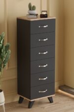 AEKA AE-3038 Belinda 6 Çekmeceli Antrasit Gri Şifonyer Komodin 132*45*36 cm