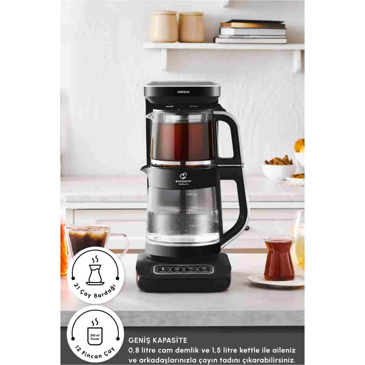 Karaca Çaysever Robotea Pro Connect 4 in 1 Konuşan Cam Çay Makinesi Silver - Görsel 6