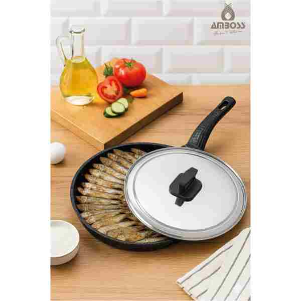 Amboss Döküm Granit Kapaklı Balık Tavası 34 cm
