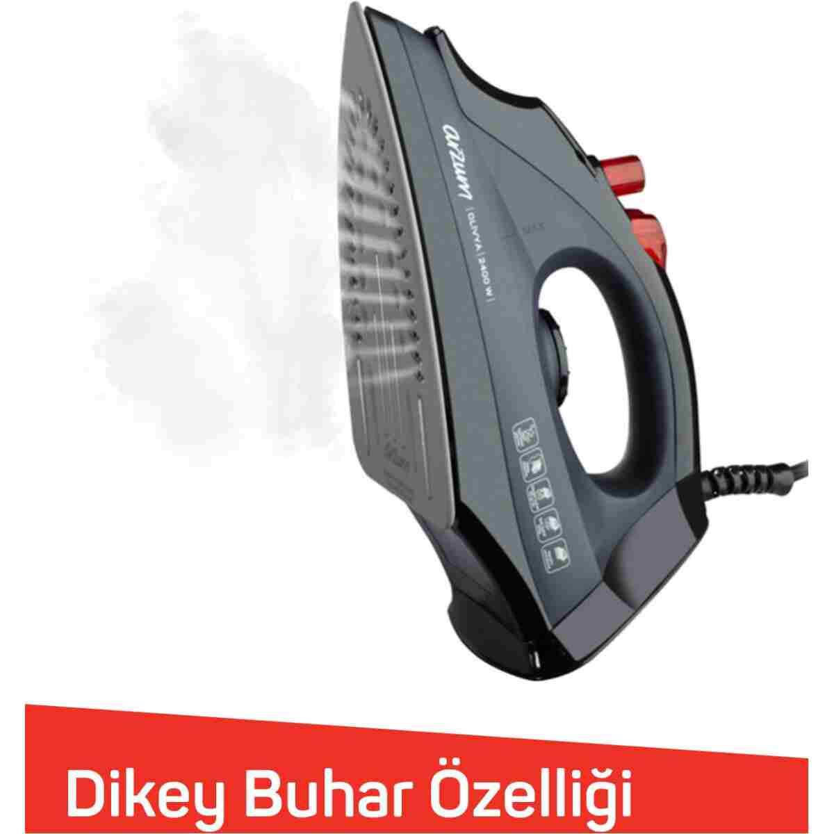 Arzum AR684 Olivya Buharlı Ütü 2400W, Seramik Taban, Dikey Buhar, Şok Buhar, Damlama Önleme, Siyah - Görsel 4