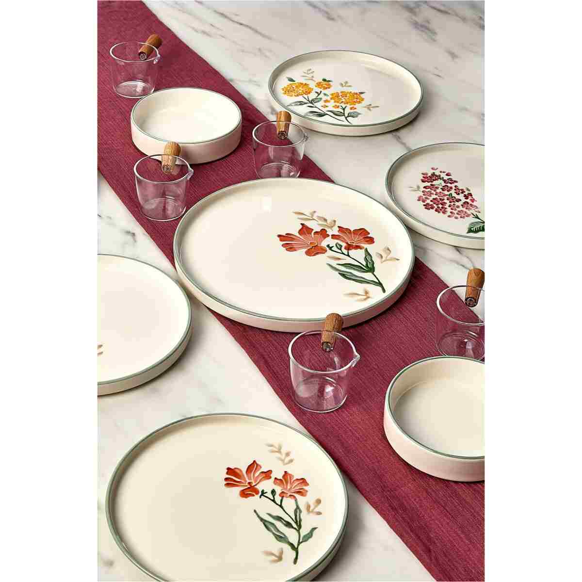 Kitchen Life 15 Parça 6 Kişilik Flowers Stackable Kahvaltı Takımı Sosluklu Çiçekli Kahvaltılık Sunum Seti Tabağı - Görsel 4