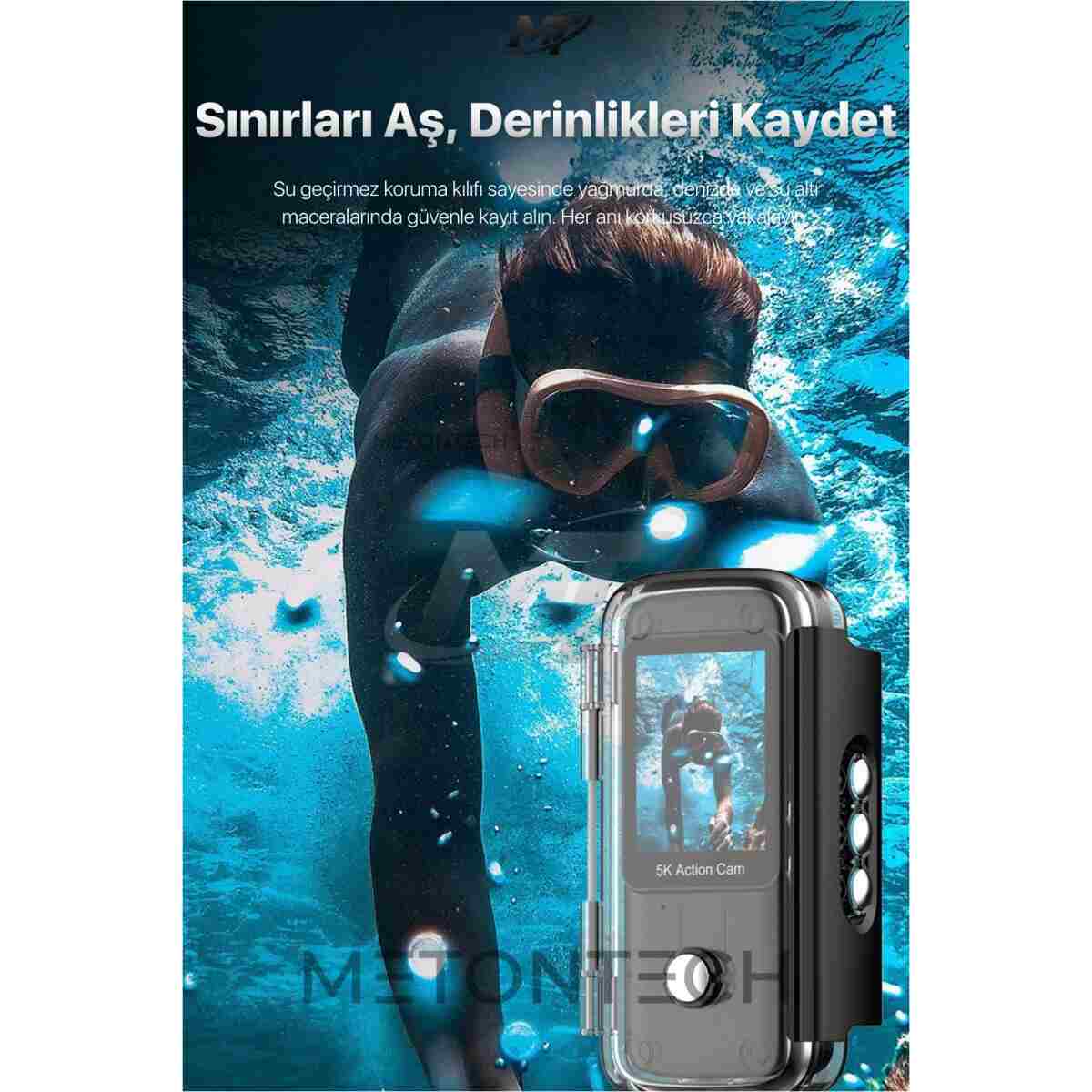 METONTECH 5K Ultra HD Aksiyon Kamerası | Zengin Kutu İçeriği, 170° Geniş Açılı Lens, Wi-Fi, Çift Ekranlı, Taşınabilir, Uzaktan Kumanda, Su Geçirmez Kılıf | Siyah - Görsel 10