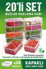 OFFBOX 20 Adet 1 Lt. Kendinden Kapaklı Difrize Uygun Buzluk Saklama Kutusu Düzenleyici - Görsel 7