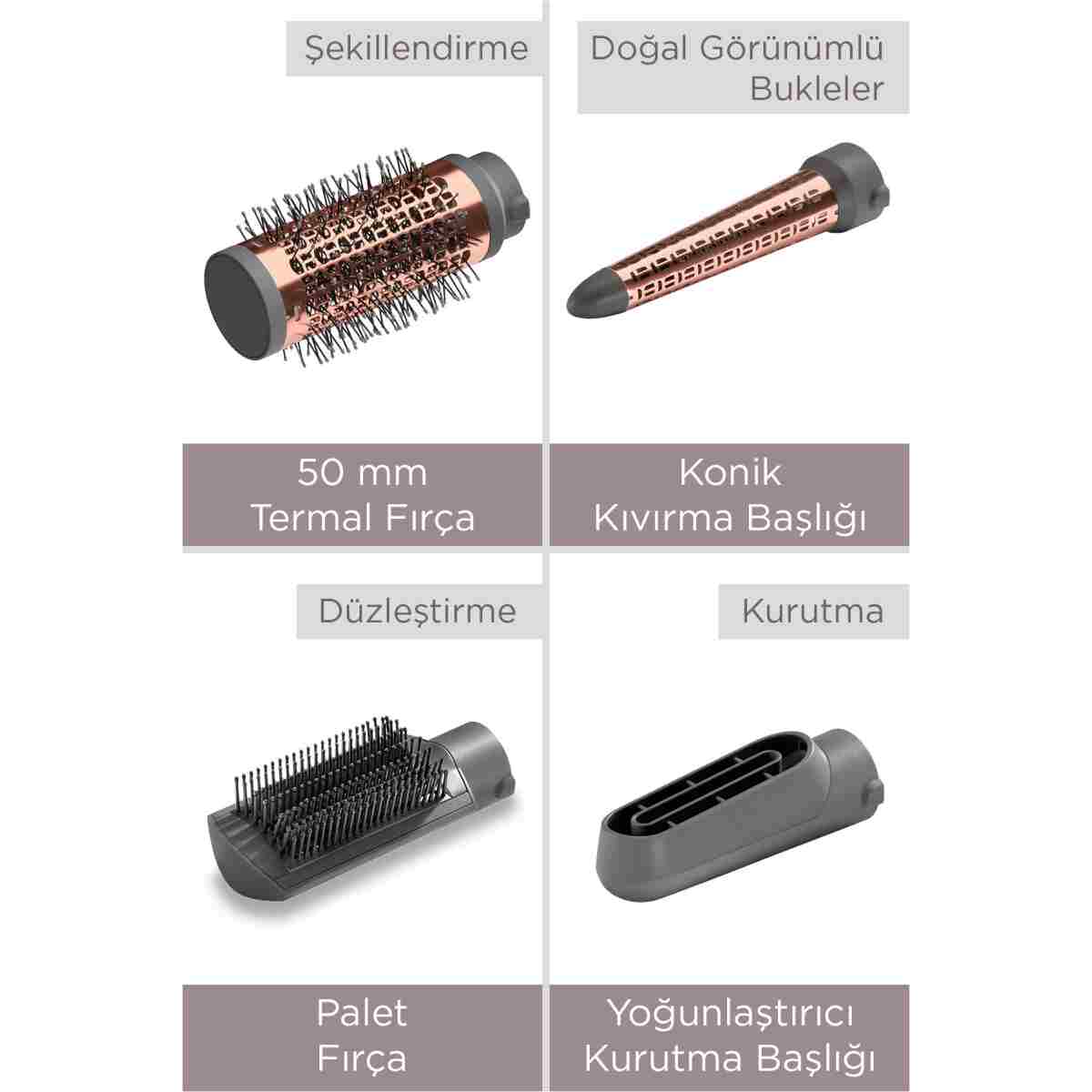 BABYLİSS Air Styler 1000W 200 Derece İyon Etkili 4 Başlıklı Hava Üflemeli Saç Şekillendirici Seti Gri AS136E - Görsel 17