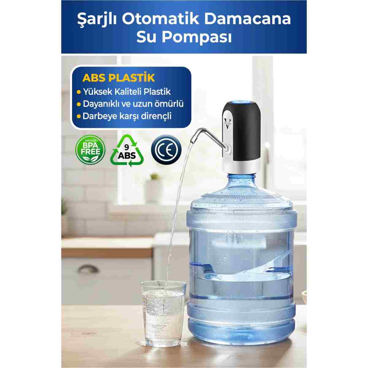 v vayomy Otomatik Şarjlı Damacana Su Pompası ve Şarj Kablosu Otomatik Şarjlı Su Sebili - Görsel 3