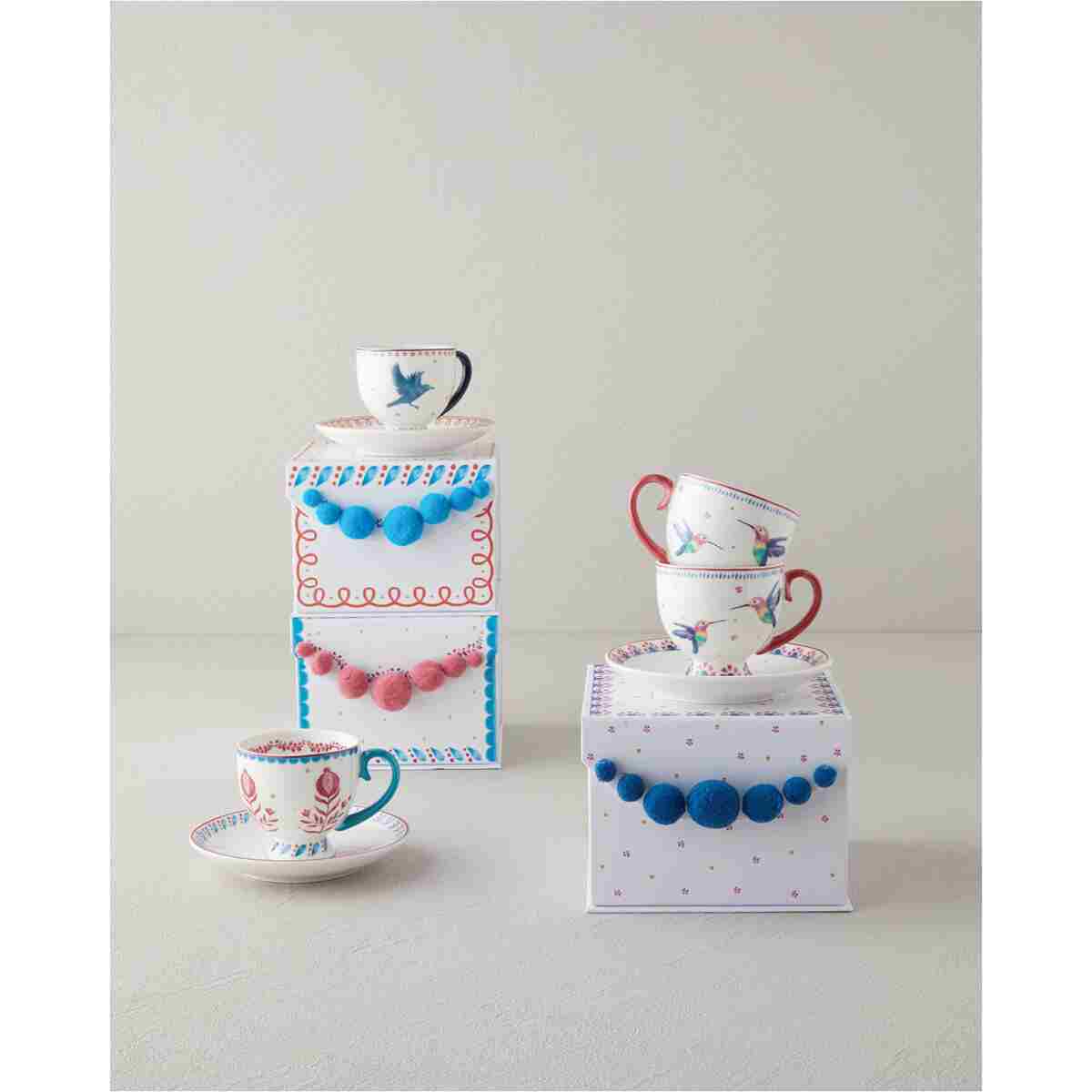 English Home Carnival Sparrow New Bone China Kahve Fincan Takımı 4 Parça 2 Kişilik Fuşya - Görsel 6