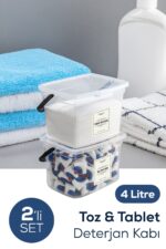 Vienev 2'li 4 Litre Beyaz Serigrafi Etiketli Deterjanlık Saklama Kutusu Kabı Antrasit - Görsel 7