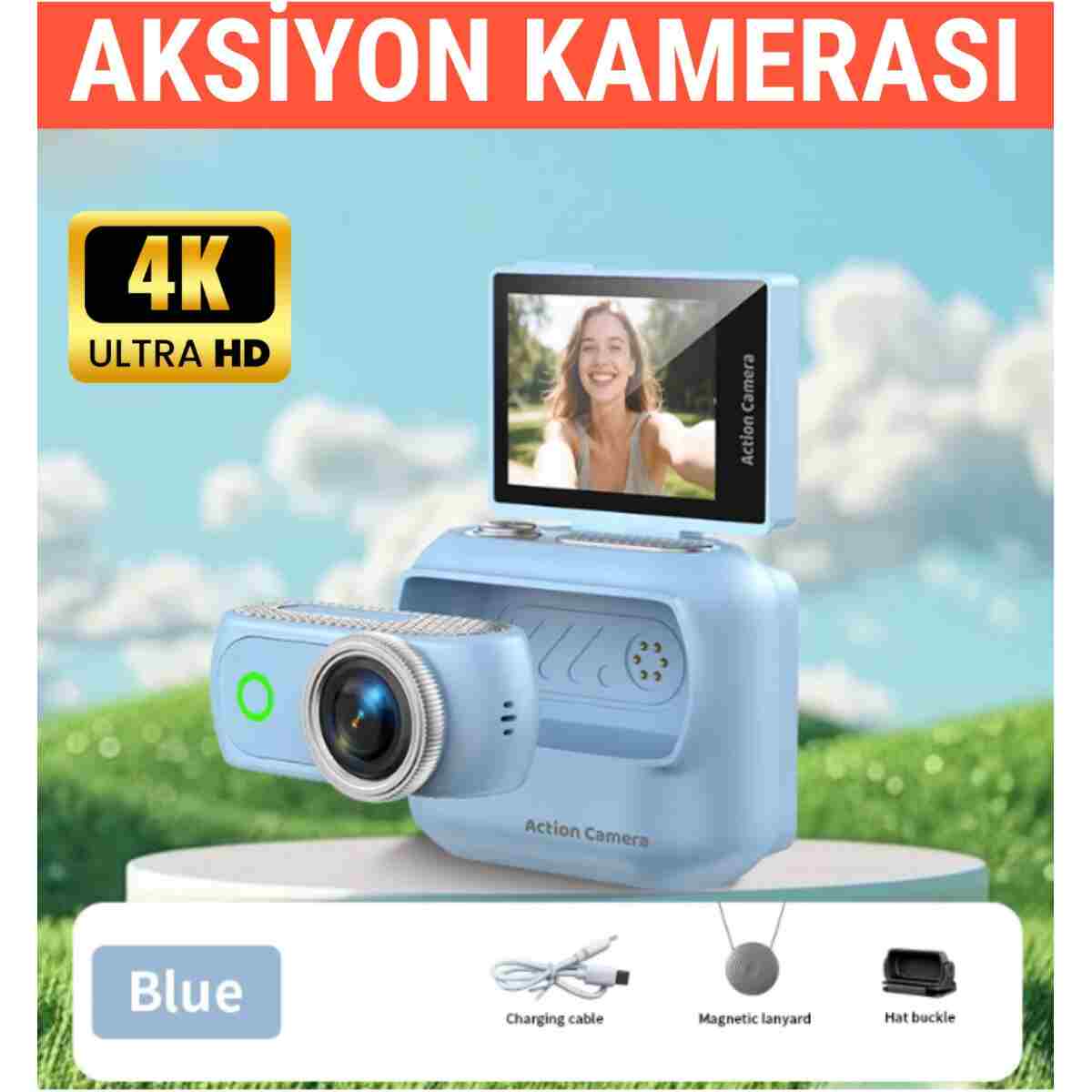 RAYLAX Aksiyon Kamerası 4K Mini 360° Ayrılabilir Kamera Tak Çıkar 180° Döner Ekran WiFi App Geniş Açı Taşınabilir Vlog Kamera - Görsel 6