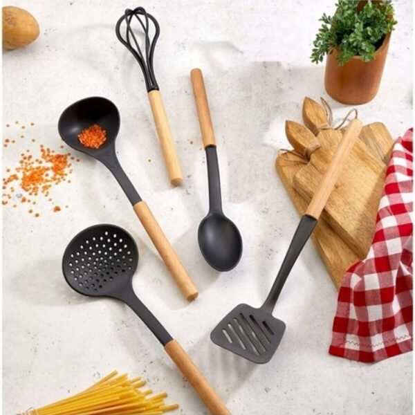 Genel Markalar 5'li Çizmez Ahşap Saplı Set Kaşık,kepçe,spatula,çırpıcı,kevgir