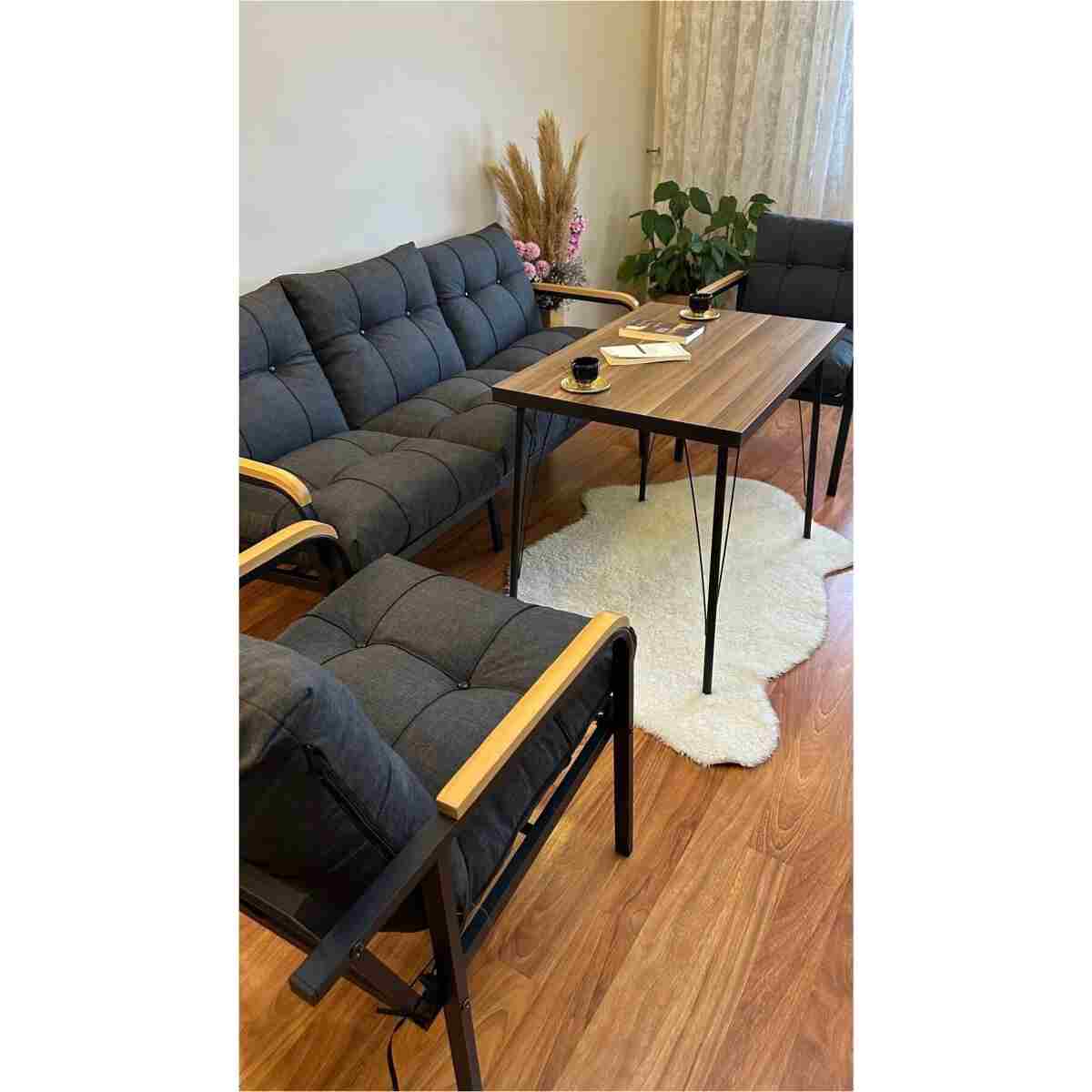 Modern Style Home Modern Sarıyer Balkon, Bahçe, Cafe - Metal Kanepe Koltuk Takımı - 3+1+1+masa - Görsel 4