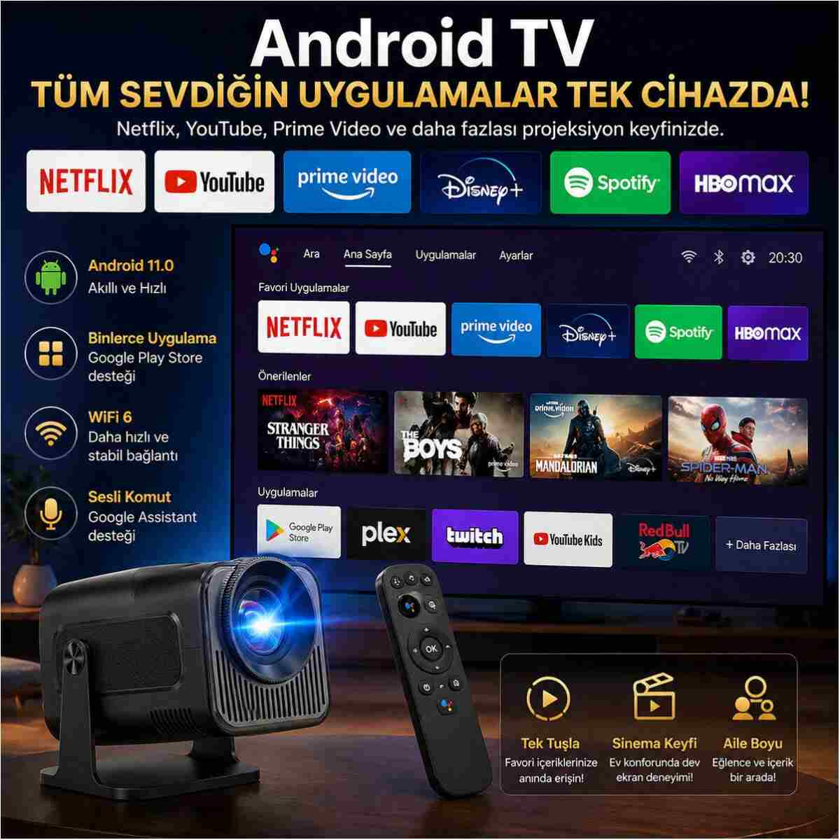 TARÇIN Teknomie Ultra HD Yeni Nesil Akıllı Prokesiyon Cihazı, Otomatik Ayarlama, Dahili Hoparlör - Görsel 15