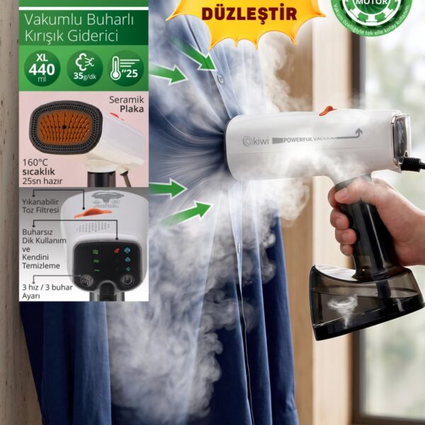 Kiwi KSI-6490 BLDC Motor Vakumlu 2100W Buharlı Dikey Ütü | 5000Pa Emiş & 3 Mod & 440 ml XL Su Tankı