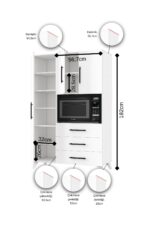 AEKA Ae-2074 Aras Beyaz Çok Amaçlı Mutfak Dolabı&banyo Dolabı, Kiler, 3 Kapaklı, 3 Çekmeceli, Fırın Bölme - Görsel 3