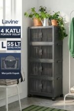 Lavine ”LARGE” 4 Katlı Portatif Organizer Tekerlekli Dolap Çok Amaçlı Mıknatıs Kapaklı Katlanır - BEYAZ - Görsel 10