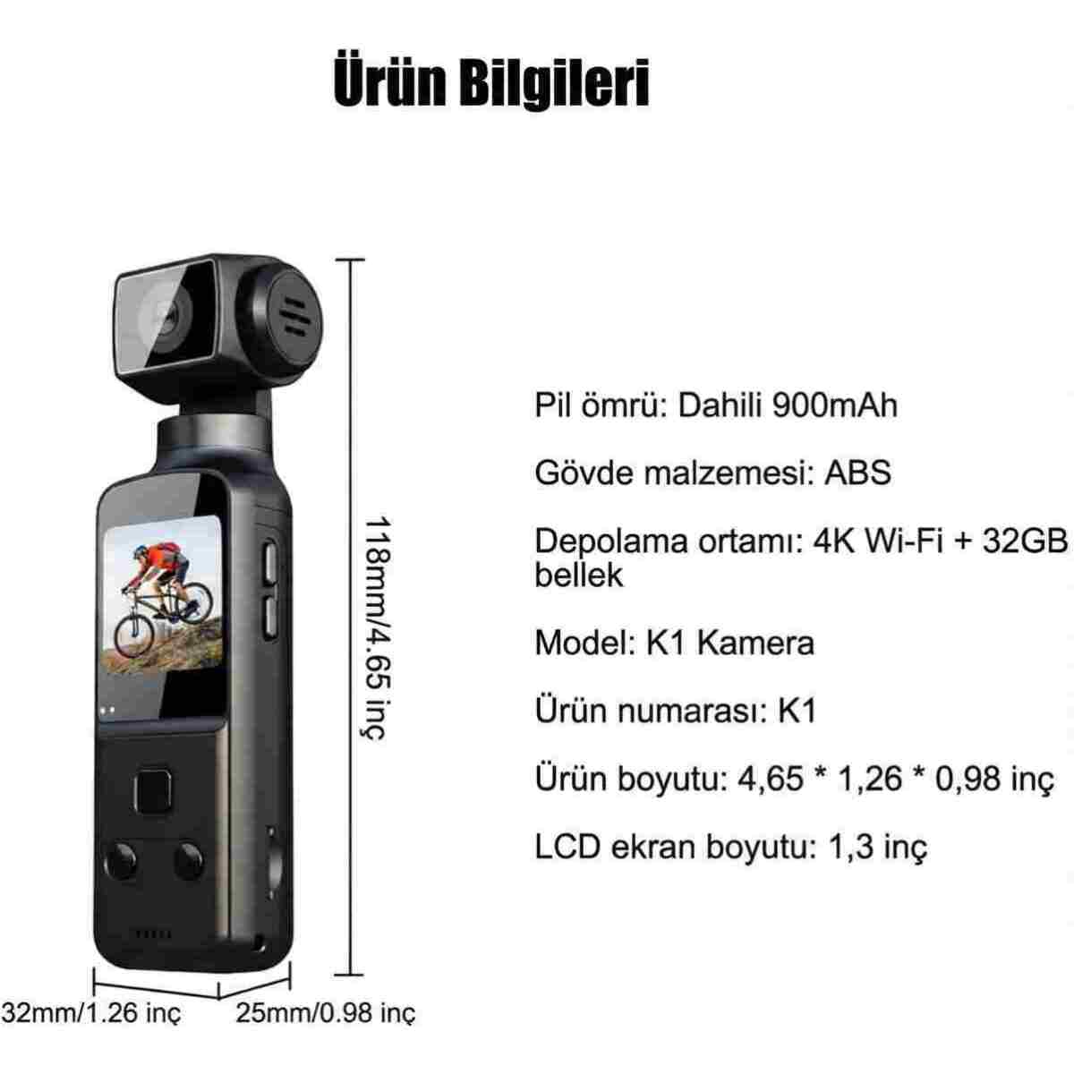 TARÇIN 4K Ultra HD Mini Aksiyon Kamerası | Wi-Fi , 270° Döner Lens, EIS Stabilizasyon - Görsel 7