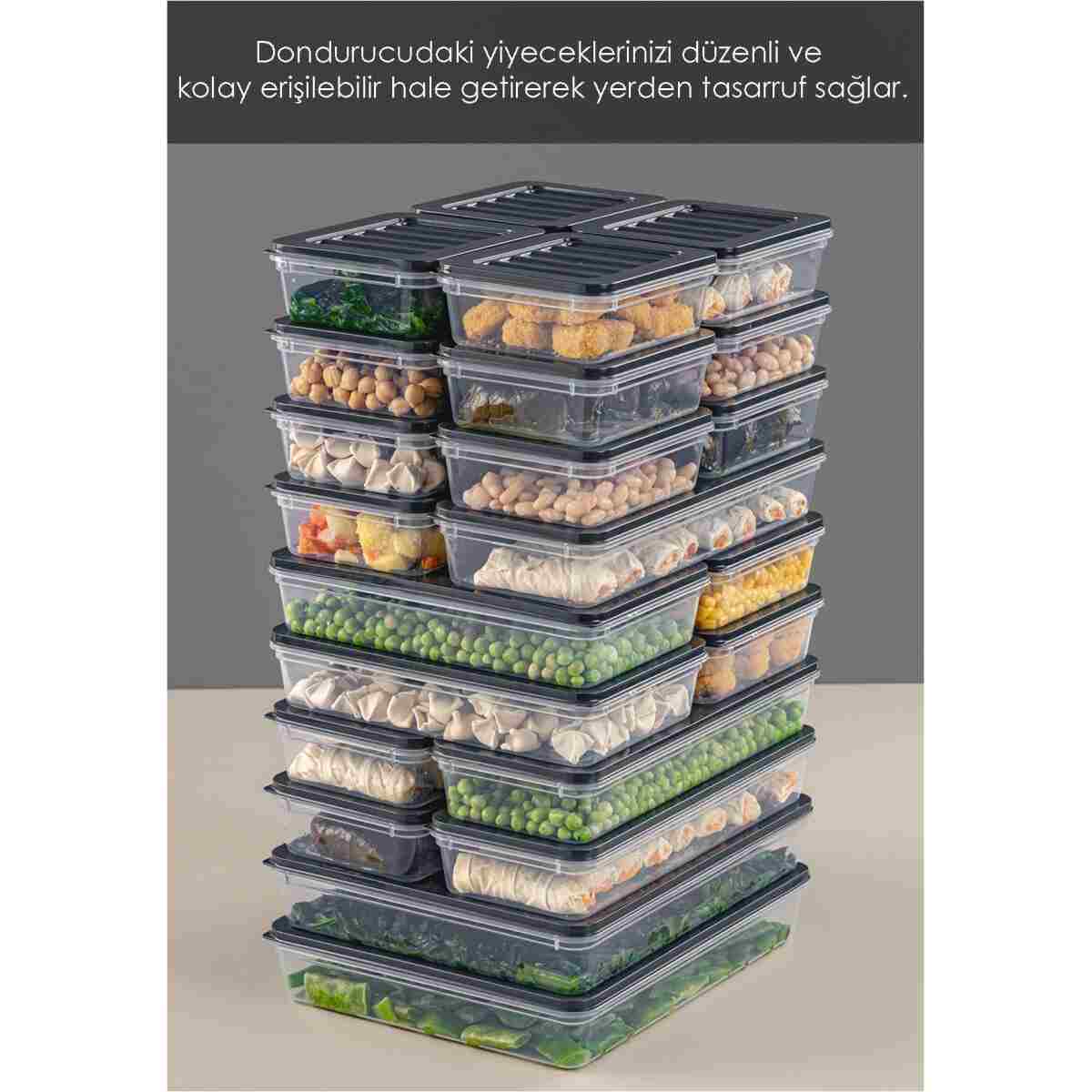 Meleni Home 24 Parça Saklama Kabı , Mikrodalga Uyumlu Saklama Kabı 2x2400Ml 4x1200Ml 6x1170Ml 12x600Ml Antrasit - Görsel 12