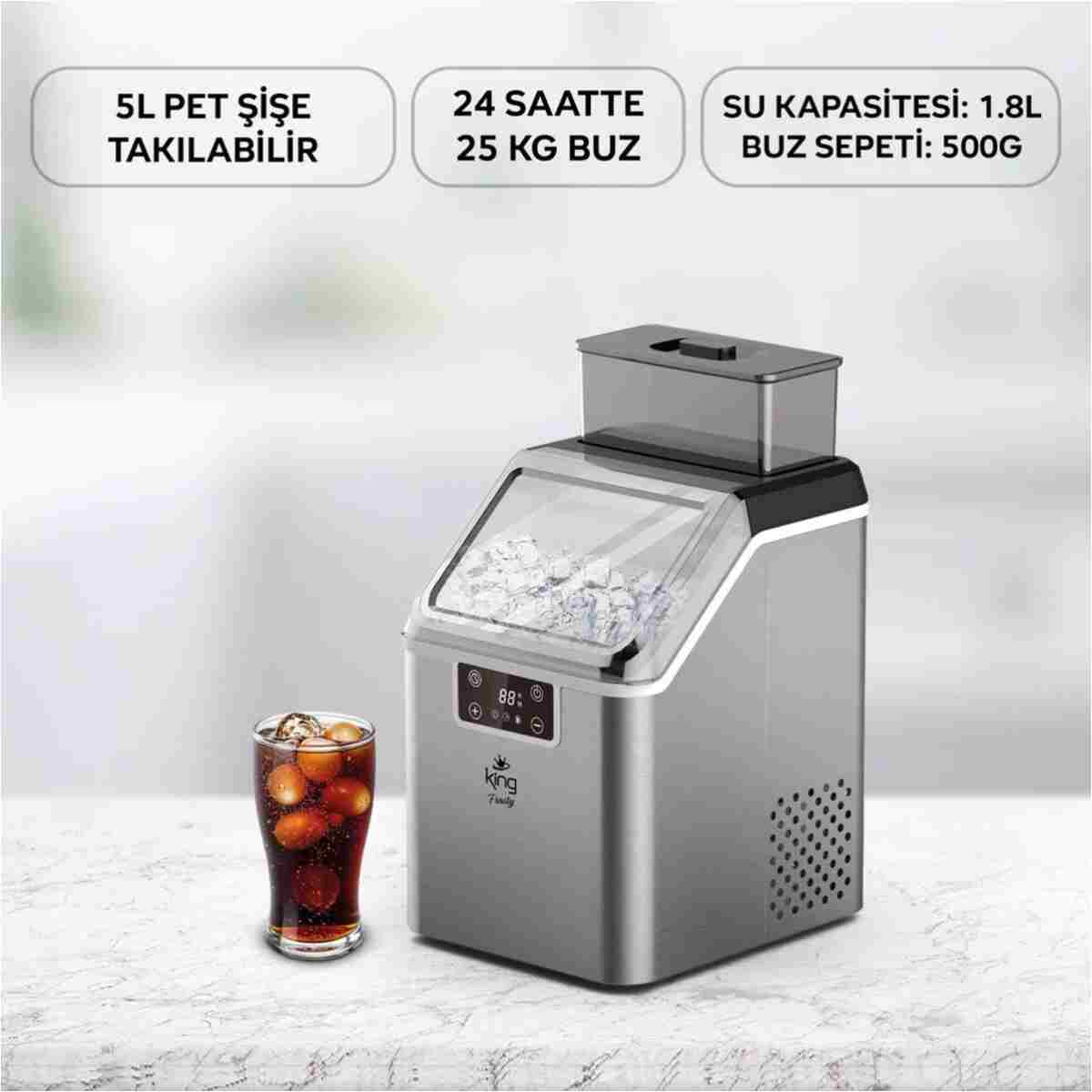 King FROSTY 25KG BUZ KAPASİTELİ PET ŞİŞE TAKILABİLİR BUZ YAPMA MAKİNESİ KBM7992 - 4 YIL GARANTİ - Görsel 9